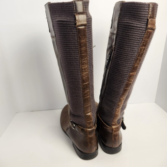 Aetrex Womens Tall Riding Boots Leather Textile Stretch Side Zip Brown 7.5 A/B - Picture 2 of 10